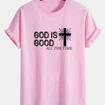Regular Fit God Is Good Cross Print Cotton T-Shirt