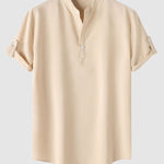 Men's Solid Color Half Button Stand Collar Short Sleeve Shirt