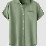 Men's Solid cotton casual lapel solid color short-sleeved shirt
