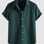 Men's Classic Striped Pocketless Button Casual Short Sleeve Shirt