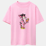 Vacation Pink Panther Print Drop Shoulder Oversize T-Shirt
