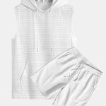 Waffle Sleeveless Hooded T-Shirt With Kangaroo Pocket & Shorts