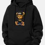 Hip Hop Bear Print Drawstring Hoodie