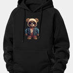 Bear In Leather Jacket Print Drawstring Hoodie