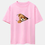 Zipper Bear Print Drop Shoulder Oversize T-Shirt