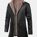Faux Fur Lined Long Line PU Leather Coat