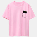 Pocket Cat Print Drop Shoulder Oversize T-Shirt