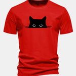 Regular Fit Black Cat Print Cotton T-Shirt
