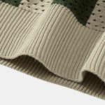 Striped Eyelet Knit Zip Up Polo Shirt & Straight Leg Linen Pants