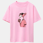 Pink Panther Print Drop Shoulder Oversize T-Shirt