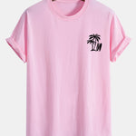 Regular Fit Palm Tree Surfboard Print Cotton T-Shirt