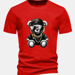 Regular Fit Hip Hop Bear Print Cotton T-Shirt