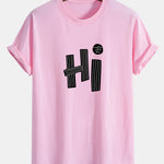 Regular Fit Hi Slogan Lines Print Cotton T-Shirt