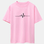 Heartbeat Flatline Print Drop Shoulder Oversize T-Shirt