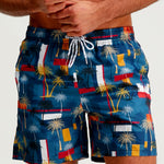 Palm Tree Color Block Print Swim Shorts