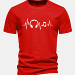Regular Fit Heartbeat Music Print Cotton T-Shirt
