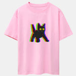 Glitch Black Cat Print Drop Shoulder Oversize T-Shirt