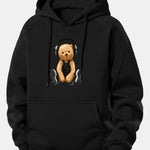 Headphone Bear Print Drawstring Hoodie