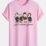 Regular Fit Halloween Horror Goose Print Cotton T-Shirt