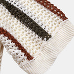Striped Crochet V Neck Polo & Straight Leg Linen Pants