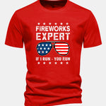Regular Fit American Flag Sunglasses Print Cotton T-Shirt