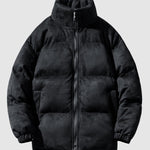 Men's Solid Faux Leather Dual Pocket Zip Stand Collar Padded Jacket