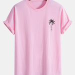 Regular Fit Palm Tree Slogan Print Cotton T-Shirt