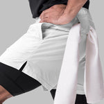 Men's fake two-piece multi-pocket quick-drying sports shorts