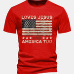 Regular Fit Jesus American Flag Slogan Print Cotton T-Shirt