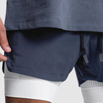 Men's Sports Fake Two-piece Double-layer Multi-pocket  Drying Sweat-wicking Breathable Causal Running Fitness Shorts