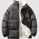 Men's solid color fleece-lined stand collar warm puffer jacket