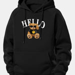 Hello Sunglasses Bear Print Drawstring Hoodie