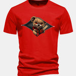 Regular Fit Halloween Zipper Evil Bear Print Cotton T-Shirt