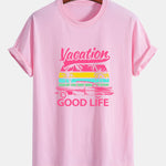 Regular Fit Good Life On Vacation Print Cotton T-Shirt