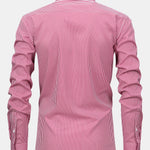 Long Sleeve Stripe Button Up Shirt & Elastic Waist Straight Leg Trousers
