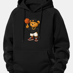 Basketball Bear Print Drawstring Hoodie