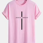 Regular Fit Jesus Christ Stripe Print Cotton T-Shirt