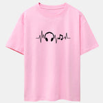 Heartbeat Music Print Drop Shoulder Oversize T-Shirt