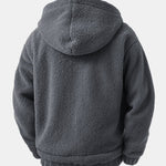 Contrast Plaid Teddy Zip-Up Hoodie