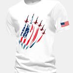 Regular Fit Fighter Jets USA Flag Print Cotton T-Shirt