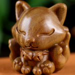 Buddha Stones Mini Nine Tailed Fox Ivory Fruit Sandalwood Green Sandalwood Blessing Decoration
