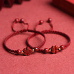 Buddha Stones Four Leaf Clover Five-petal Flower Cinnabar Blessing Red String Bracelet