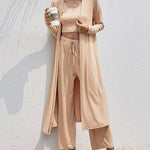 Zeagoo Women's 3 Piece Outfits Lounge Scoop Neck Crop Tops High Waist Pants Open Front Cardigan Set
