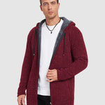 Men's Fleece-lined thickened knitted zipper Long  hooded jacket