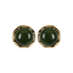 Buddha Stones 925 Sterling Silver Plated Gold Natural Hetian Cyan Jade Bead Luck Stud Earrings