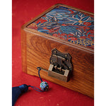 Buddha Stones Retro Handmade Floral Pattern Rosewood Jewelry Storage Box Lockable Wooden Gift Organizer Box