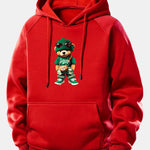 Trendy Bear Print Drawstring Hoodie