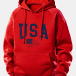 USA Flag Print Drawstring Hoodie