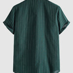 Men's Classic Striped Pocketless Button Casual Short Sleeve Shirt