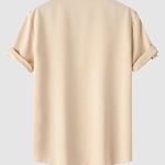 Men's Solid Color Half Button Stand Collar Short Sleeve Shirt